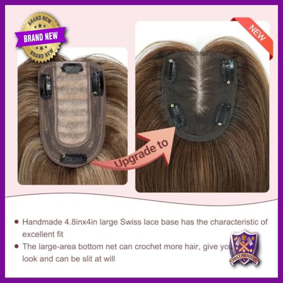 12 Inch Human Hair Topper For Thinning Hair, Swiss Lace Base main image 4